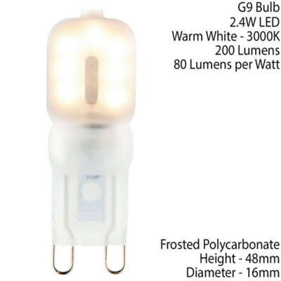 2.5W LED G9 Light Bulb Frosted Warm White 3000K 200 Lumen Mini Small Indoor Lamp