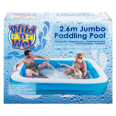 2.6m Jumbo Inflatable Rectangular Family Paddling Pool With Repair Kit