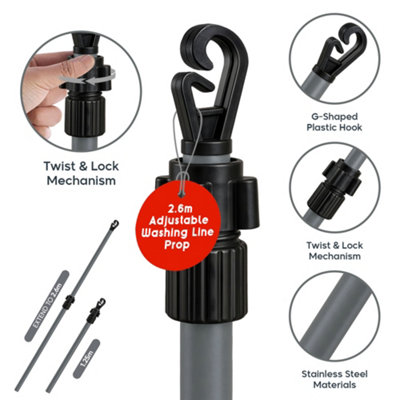 2.6m Washing Line Prop Pole Heavy Duty Clothes Line Support Pole ...