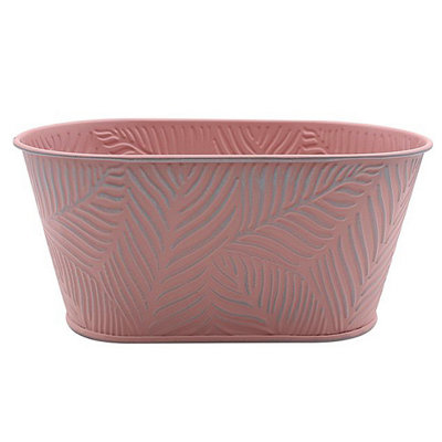 2.7L Pastel Pink Trough Planter Leaf Pattern Patio 29cm Pot Decor Bowl Leaves