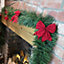 2.7m (9ft) x 20cm Christmas Premier Green Tinsel Garland with 6 Red Velvet Bows