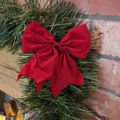 2.7m (9ft) x 20cm Christmas Premier Green Tinsel Garland with 6 Red