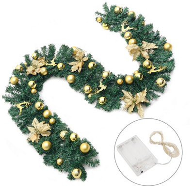 2.7m Artificial Gold Berry Ball Flower Christmas Garland Home Xmas Decor with LED Light String
