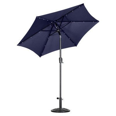 2.7m Crank and Tilt Parasol with Solar Powered LED Lights - Navy Blue