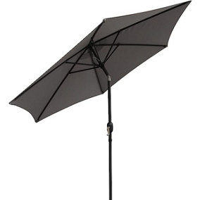 2.7M Garden Parasol Round Garden Umbrella Sun Shading with Hand Crank, Tilt Function (UV 30+) (Grey)