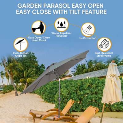 2.7M Garden Parasol Umbrella - Grey - 9