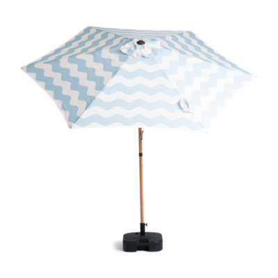 blue wave patio umbrella Sky Scalloped Edge Auto Tilt 9' Outdoor stylish shade all season long. UV Resistant Blue & White