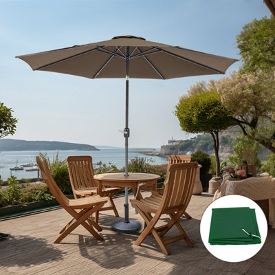2.7m Garden Round Parasol Sun Shade Umbrella Tilt Crank w/ Base Cover Taupe