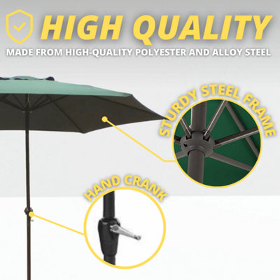 2.7M Garden Wind Up Parasol - Green - 7