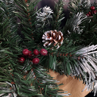 2.7m Green Mixed Needle Christmas Garland with Pine Cones and Red Berries