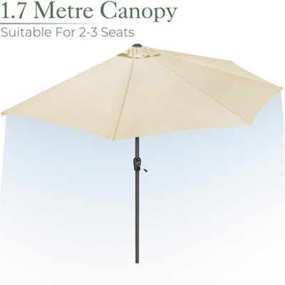 2.7m Half Parasol Garden Balcony Umbrella Steel Crank Handle UV Canopy Cream Christow