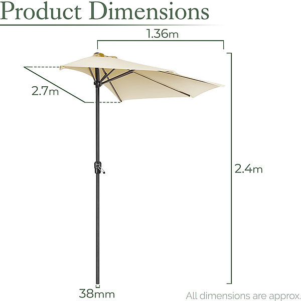 2.7m Half Parasol Garden Balcony Umbrella Steel Crank Handle 2.7m Half Parasol Garden Balcony Umbrella Steel Crank Handle