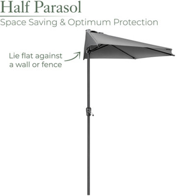 2.7m Half Parasol Garden Balcony Umbrella Steel Crank Handle UV Canopy Grey Christow