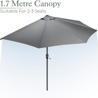 2.7m Half Parasol Garden Balcony Umbrella Steel Crank Handle UV Canopy Grey Christow