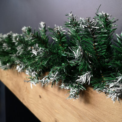2.7m Snowy Green Christmas Garland with 260 Snow Tipped Christmas ...