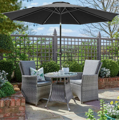 voorspelling Menagerry Pennenvriend 2.7m Wind Up Black Garden Parasol | DIY at B&Q