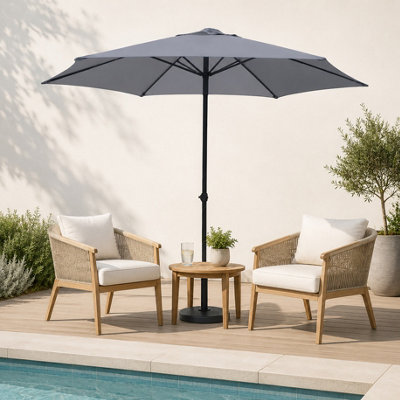 2.7m Wind Up Grey Garden Parasol | DIY at B&Q