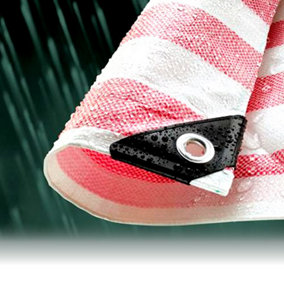 2.7M x 3.5M RED STRIPED WATERPROOF TARPAULIN SHEET TARP COVER WITH EYELETS