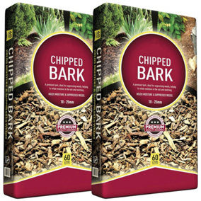 2 Bags (120 Litres) Chipped Bark Garden Decorative & Landscape Wood Chip Bark Chippings For Landscaping & Paths