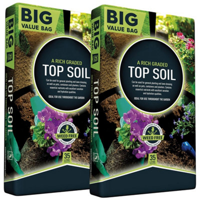 2 Bags (35 Litres) Garden Top Soil With Essential Nutrients General Garden Use Ideal For Planting