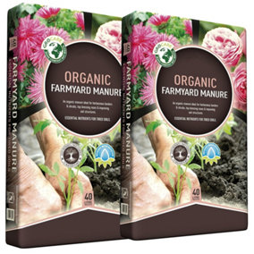 2 Bags (80 Litres) Organic Farmyard Manure With Essential Nutrients For Gardeners Encouraging Healthy Plant Growth