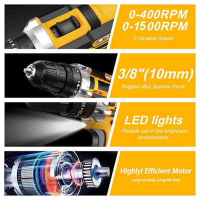 2 Battery 21V Cordless Drill Combi Driver High Power Electric ...
