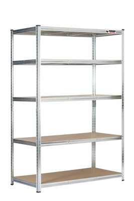 2 Bays - 180 x 120 x 60cm - Galvanised - 5 Tier Boltless Heavy Duty Garage Shelving Unit - 1000kg Load Weight