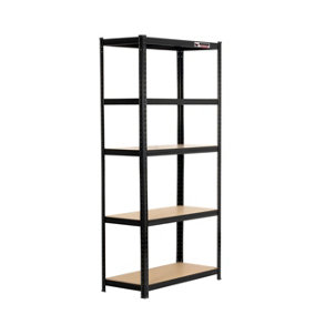 2 Bays - 180 x 90 x 40cm - Black - 5 Tier Boltless Heavy Duty Garage Shelving Unit - 1000kg Load Weight