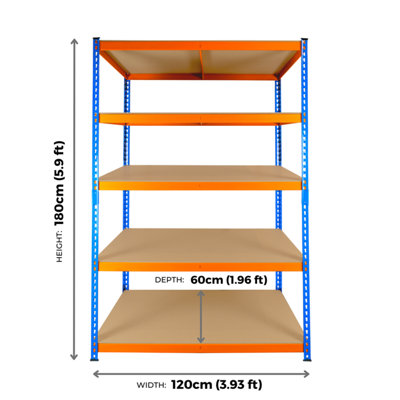 2 Bays of 5 Tier Extra Heavy Duty Storage Racking 1800h x 1200w x 600d ...