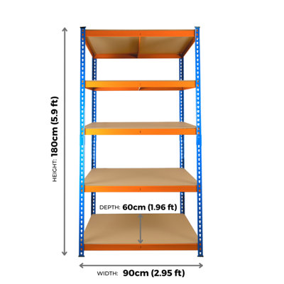 2 Bays of 5 Tier Extra Heavy Duty Storage Racking 1800h x 900w x 600d mm 300kg