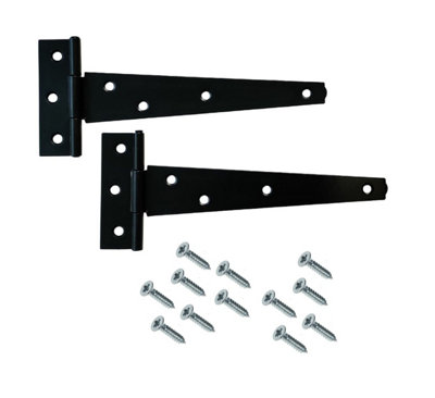 2 Black Steel Tee Hinges 200mm Garden Gate Shed Door Hinge 8 Inch 1.6mm Leaf