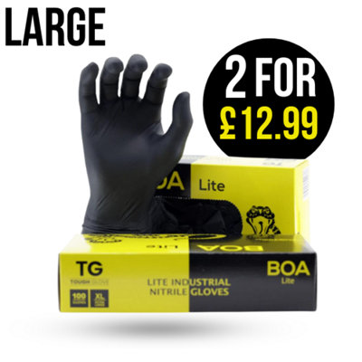 2 BOA LITE (200 Gloves)- Large - Black Disposable Gloves - Latex ...