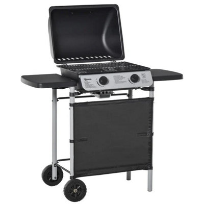 2 Burner Gas Barbecue Grill Propane Gas Cooking BBQ Grill 5.6 kW with Side Shelves Wheels