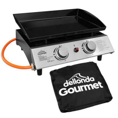 2 Burner Portable Gas Plancha 5kW BBQ Griddle, Includes PVC Cover, Stainless Steel - DG232