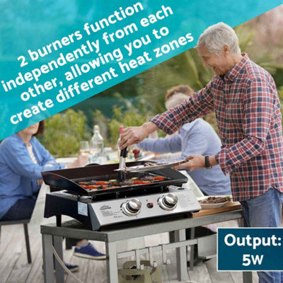 2 Burner Portable Gas Plancha 5kW BBQ Griddle, Includes PVC Cover, Stainless Steel - DG232