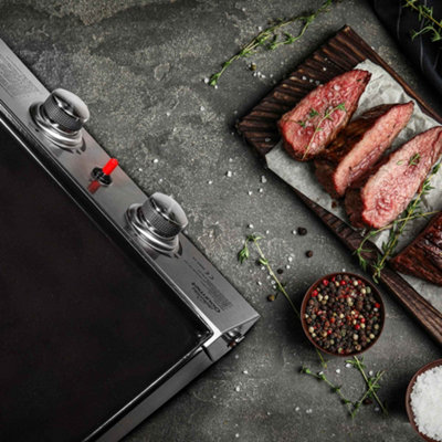 2 Burner Portable Gas Plancha 5kW BBQ Griddle Stainless Steel with Cover & Trolley - DG249 - 4