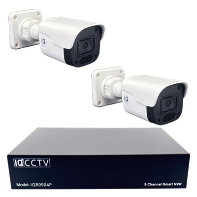 2 camera 4MP IP Bullet CCTV Kit, Smart AI Motion Detection, 20m cable per camera, 9 channel NVR, 1TB