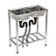 2 Compartment Commercial Floorstanding Stainless Steel Kitchen Sink with Storage Shelf