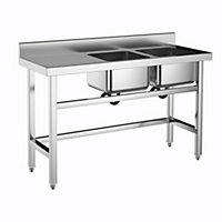 2 Compartment Commercial Stainless Steel Kitchen Sink with Left Drinboard