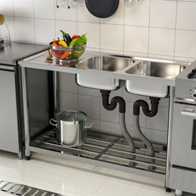 2 Compartments Commercial Freestanding Stainless Steel Kitchen Sink with Left Drainboard 120 cm