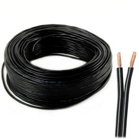 2 Core Speaker Cable 2 x 0.50mm Wire Ideal for Car Audio & Home HiFi LED (Black, 10 Metres Coil)