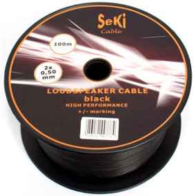 2 Core Speaker Cable 2 x 0.50mm Wire Ideal for Car Audio & Home HiFi LED (Black, 100 Metres Drum)