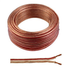 2 Core Speaker Cable 2 x 0.50mm Wire Ideal for Car Audio & Home HiFi LED (Transparent, 10 Metres Coil)