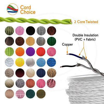 2 Core Twisted Fabric Electric Cable Light Brown Vintage Style Wire for ...