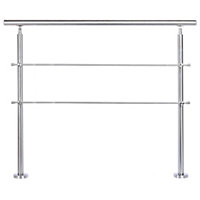 2 Crossbars Silver Floor Mount Stainless Steel Stair Railing Handrail for Outdoor Steps 180cm W x 110cm H