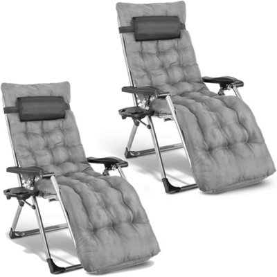 2 Deluxe Reclining Zero Gravity Chairs With Cushion & Garden