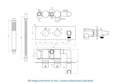 2 Dial 2 Way Round Thermostatic Concealed Valve Diverter & Shower Handset & Bath Filler Waste - 6