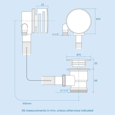 2 Dial 2 Way Round Thermostatic Concealed Valve Diverter & Shower Handset & Bath Filler Waste - 7