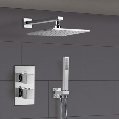 2 DIAL 2 WAY SQUARE CONCEALED THERMOSTATIC MIXER VALVE ABS SHOWER HAND HELD KIT