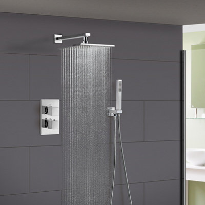 2 DIAL 2 WAY SQUARE CONCEALED THERMOSTATIC MIXER VALVE ABS SHOWER HAND HELD KIT